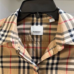 Burberry Beige and Black Plaid Button Down Shirt